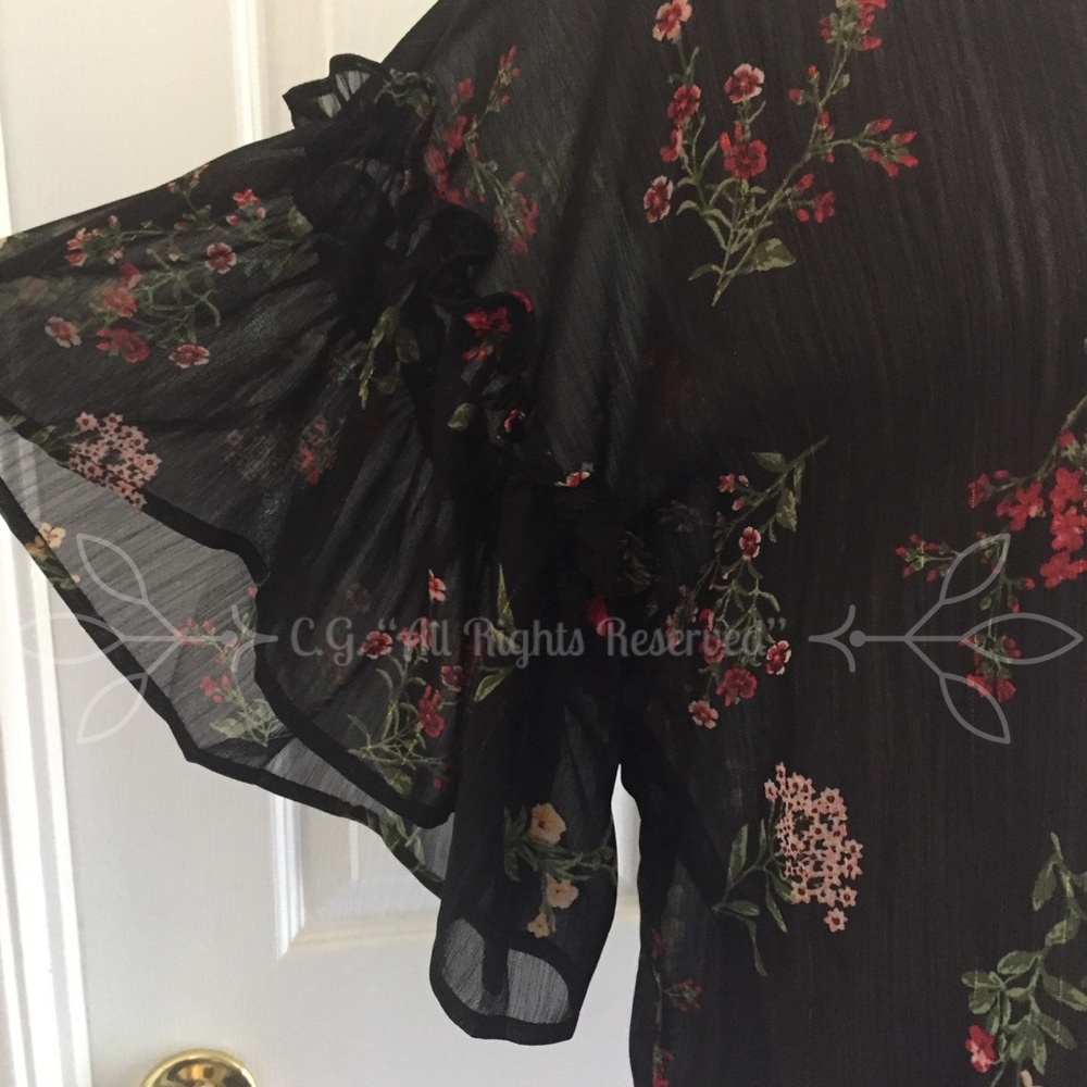 NEW! Black Floral Sheer Ruffle Blouse - Picture 6 of 8